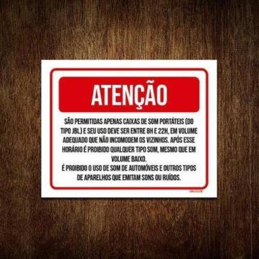 Imagem de Kit 10 Placa Sinalização - Atenção Caixas De Som Portáteis - Sinalizo.