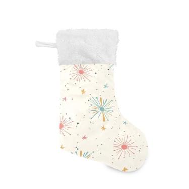 Imagem de Wassud Meias de Natal de Fogos de Artifício Grandes Meias de Natal 45,7 cm com Punho Branco Pendurado Decoração de Natal Pacote com 2