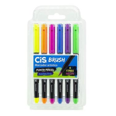 Imagem de Caneta Brush Pen 6 Cores Neon Aquarelável Cis