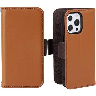 Imagem de KKFAUS Capa carteira para iPhone 13 Pro Max/13 Pro/13/13 Mini, capa flip de couro de vaca premium com suporte de cartão capa de notebook flip magnética (cor: marrom 2, tamanho: 13 mini 5,4 polegadas)