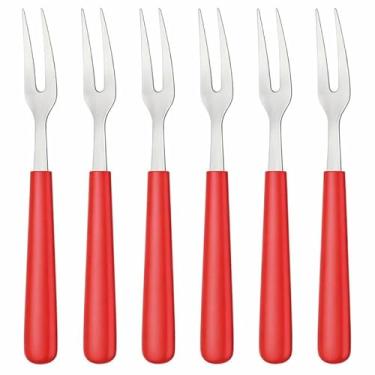 Imagem de Jogo De Garfos Para Petiscos Em Aço Inox Com Cabo Plástico Ideal Para Aperitivos Frios E Entradas Kit 6 Unidades (Salmão)
