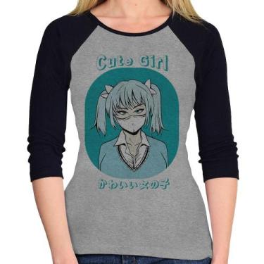Imagem de Baby Look Raglan Cute Girl Manga 3/4 - Foca na Moda, Cinza, Preto, P