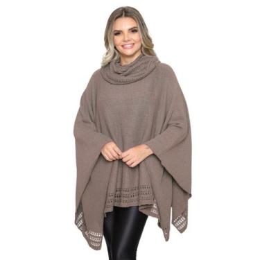 Imagem de Poncho Feminino Tricô Lã Gola Alta Confortavél Tendência Frio - GIP, M