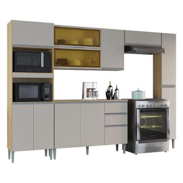 Imagem de Cozinha Aline Balcão Com Tampo E Paneleiro Damasco Off White - Poquema