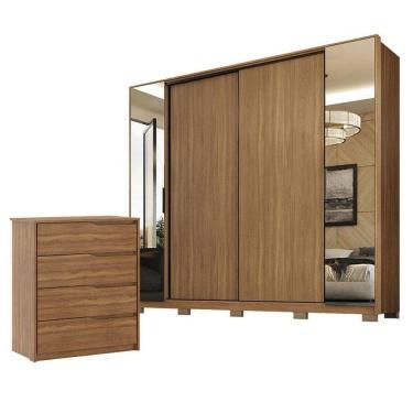 Imagem de Cômoda átria E Guarda Roupa Casal Laredo Amêndola Touch Nude Prime Flex Com Pés - Demartez