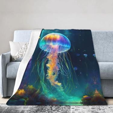 Imagem de Cobertor grande ultra macio com estampa de água-viva, perfeito para cama, sofá e viagens, manta de flanela aconchegante e quente