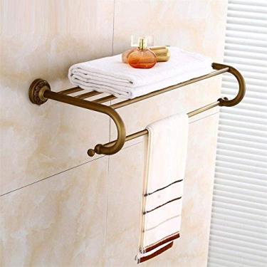 Imagem de CGKs6anmU Toalheiro antigo latão sólido suporte de parede prateleira toalheiro trilhos de banho suporte de barras de toalha de armazenamento acessórios de banheiro cabide de toalha preto (cor: preto