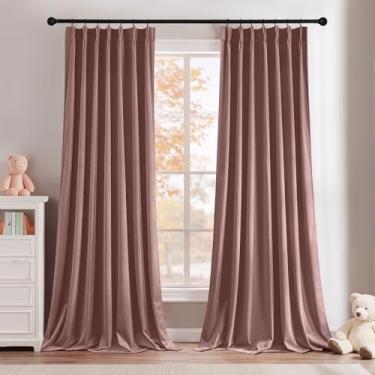 Imagem de StangH Cortinas de veludo rosa empoeirado de 274 cm, cortinas de janela com filtro de luz plissado com privacidade cortinas elegantes do chão ao teto para sala de estar, jantar, L 100 x C 108, 2