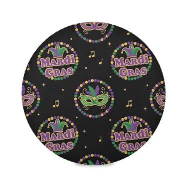 Imagem de Wassud Jogo americano Mardi Gras Music Note Tapetes de mesa redondos para cozinha e jantar, tapetes laváveis e resistentes ao calor, decoração de mesa 39 cm