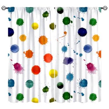 Imagem de Cortinas de pintura, respingos circulares formando bolinhas coloridas, tratamentos abstratos para janela, cortinas com isolamento térmico, 2 conjuntos de painéis para sala de estar, quarto, sala de