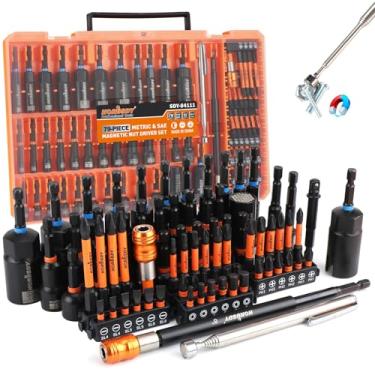 Imagem de Conjunto de chaves de porca de impacto magnético atualizado de 79 peças, métrico e SAE com ferramenta de captação magnética de 1,3 kg, adaptadores de soquete, chave de porca de asa, soquetes