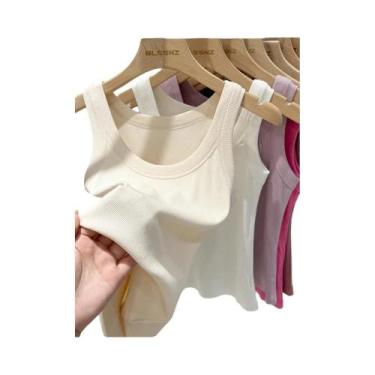 Imagem de Camiseta Regata Feminina De Algodão Com Decote Redondo E Textura Canel