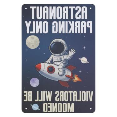 Imagem de Placa de Estacionamento Exclusiva para Astronautas, 30x20cm, Placa Temática Espacial em Chapa de Metal Decoração Parede com Tema do Espaço Sideral para Quartos Infantis e Meninos
