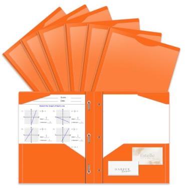 Imagem de Pacote com 30 pastas de plástico resistente com garras e bolso frontal transparente, 3 bolsos com 3 pinos e 2 compartimentos para cartão, pastas de arquivo laranja servem em papel tamanho carta para