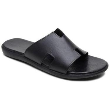 Imagem de Chinelo Slide NJ Masculino Couro Legítimo Verão Conforto Forro Macio Ultra Leve-Masculino