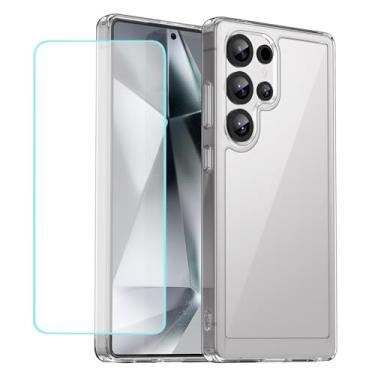 Imagem de Wanyuexes Capa para Galaxy S25 Ultra/para Samsung S25Ultra SM-S938B Capas com protetor de tela de vidro temperado, parte traseira de policarbonato transparente e capa protetora de telefone TPU para