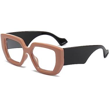 Imagem de AIEYEZO Óculos De Sol Com Armação Grossa E Luz Azul Para Homens Mulheres, Quadrados Da Moda Computador, Anticansaço Visual Previne Dor Cabeça (Preto Café)