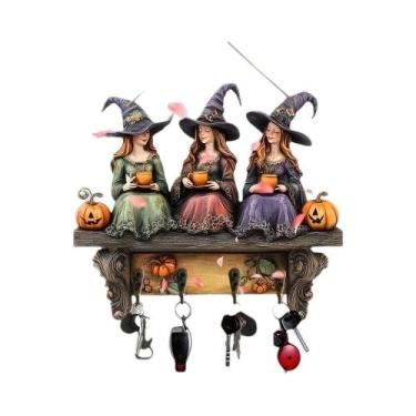 Imagem de Decoração De Parede De Bruxa De Halloween Em Madeira Com Ganchos, Orna