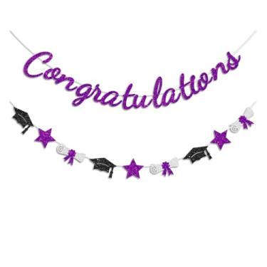 Imagem de Vofrise Banner de parabéns roxo decorações de formatura Class of 2026 Prestrung Congrats Banner para decoração de festa de pós-graduação do ensino médio