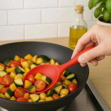 Imagem de Colher Silicone Preta Vermelha Cozinha Talheres Pegador Mexer Comida P