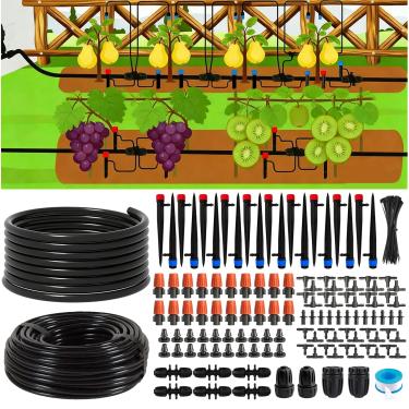 Imagem de Ruibapa Sistema de irrigação por gotejamento de 240 pés, sistema de irrigação para jardim com mangueira de 1/5.1 cm, tubulação de distribuição e acessórios de 1/10.2 cm, peças de irrigação por