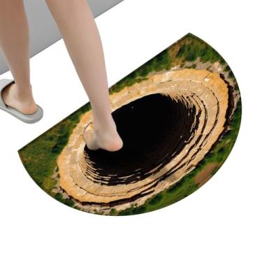 Imagem de Tapete de entrada, tapete de ilusão ótica 3D semicircular | Tapetes 3D antiderrapantes para uso externo - para entrada, interior, quarto, cozinha, apartamento, escritório, hotel, dormitório,