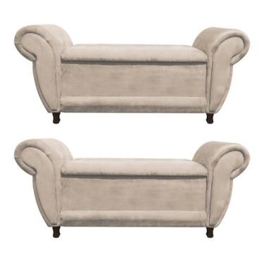 Imagem de Kit 02 Recamier com Baú Italia Namoradeira Calçadeira Suede Bege M11 -