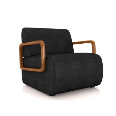 Imagem de Poltrona Sala de Estar Braço de Madeira Hellen Sintético PU K01 - D'Ro