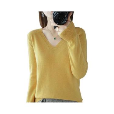 Imagem de Suéter Feminino De Tricô Gola V Manga Longa Para Outono Inverno, Moda 