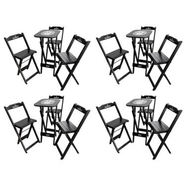 Imagem de Kit 4 Conjuntos Bistrô Mesa Com 3 Banquetas Dobráveis De Madeira Personalizada Hei - Preta