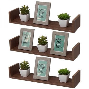 Imagem de Kit 3 Prateleiras U 70 X 25cm Nogal Suporte Invisível