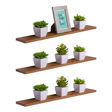 Imagem de Kit 3 Prateleiras 70 X 15cm Freijó Suporte Invisível