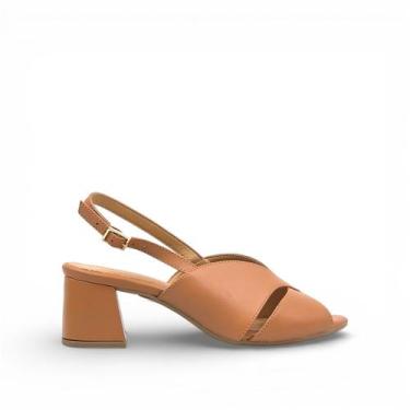 Imagem de Sandália Salto Bloco Couro - NEFTALI, Tan, 35