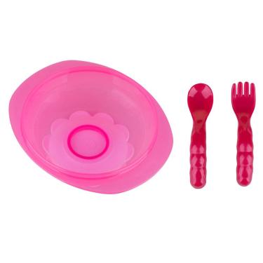 Imagem de Kit Prato Bowl Dermiwil com Talheres Rosa