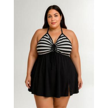Imagem de Maiô Vestido Feminino Plus Size Saia Embutida Saída De Praia - SULLINS