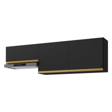Imagem de Kit 2 Armários De Cozinha Aéreos 190cm 3 Portas Veneza Multimóveis Mp2383 Preto-dourado