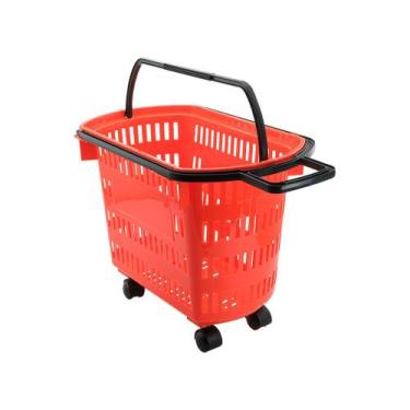 Imagem de Cestinha Plástica para Compras 30 litros com Rodas Dellaplast, Vermelh