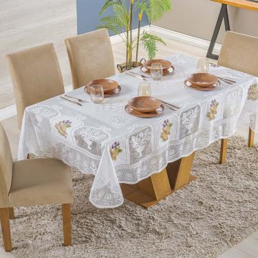Imagem de Toalha De Mesa Em Renda Retangular Com Transfer 2,70m X 1,60m 100% Poliéster - Flores