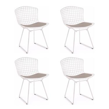 Imagem de Kit 4 Cadeiras Bertoia Branca Com Assento Bege