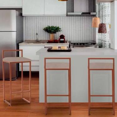 Imagem de Banqueta Industrial Premium Dori em Aço para Bar Cozinha Bistrô Bancada Assento Suede - Cobre/bege