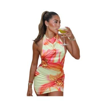 Imagem de Vestido Mini Sem Costas Com Estampa Floral Multicolorida Para Mulheres