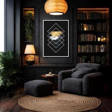 Imagem de Quadro Tela Geom. Preto Gold Mármore 60X40Cm Mold Branca - Quadros On-
