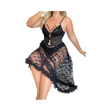 Imagem de Pijamas Transparentes Sexy Com Estampa De Renda plus Size, Camisola Es