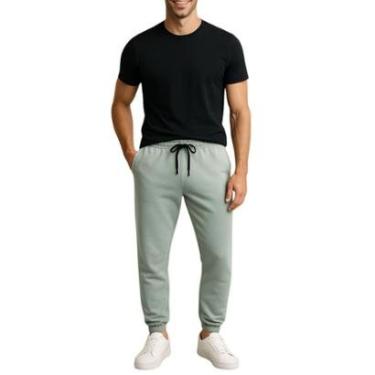 Imagem de Calça de Moletom Masculina Jogger Verde Gelo Básica Forrado Felpudo Flanelado com Bolso-Masculino