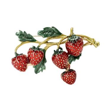 Imagem de Broche De Esmalte Com Ramo De Romã E Strass Unissex Feminino, Alfinete