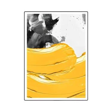 Imagem de Pintura Em Tela De Arte Abstrata Em Preto, Amarelo, Azul, Branco E Lar