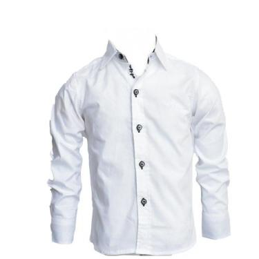 Imagem de Camisa Lisa Manga Longa Social de Algodão Infantil e Juvenil Branco - 