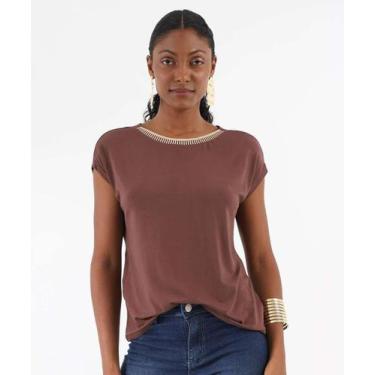 Imagem de Blusa Feminina Recorte Manga Curta Marisa Marrom-22063, Marrom, M