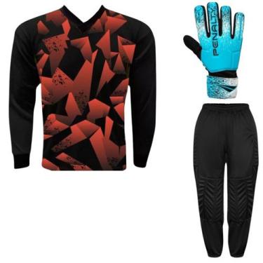 Imagem de Kit Goleiro Adulto Camisa Lazio Kanga + Calça TRB + Luva Penalty, Verm