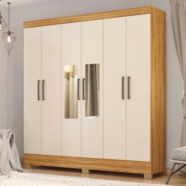 Imagem de Guarda Roupa Roupeiro Prático 6 Portas com Espelho 3 Gavetas Cinamon Touch Off White Demóbile